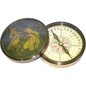 Nautical India Brass Poem Compass 4 inch The Statue of Liberty Direction Hiking Camping Brass Compass Pirate Gift Compass