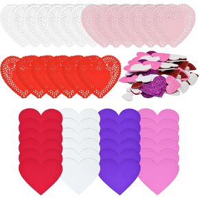 174 Pieces Valentines Day Craft Gift Set 100 Paper Valentine Heart Doilies 24 Foam Hearts 50 Glitter Stickers Red Pink Purple & White for Kids Valentine's Party Activities Decor