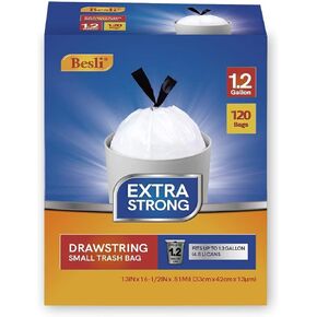 Besli 1.2 Gallon Drawstring Trash Bag Small Garbage Bag,120 Counts (White, 1.2 Gallon)