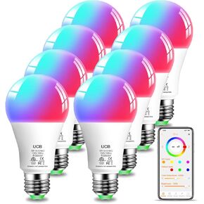 UCB Led Light Bulbs 12W(130W Equivalent), 2700K-6000K，A19 E26 Bluetooth Color Changing Light Bulb Controlled by BRmesh APP, 16 Million Colors-DIY Flash/Fade - Timing - DIY Scenes- Music Sync (8 Pack)