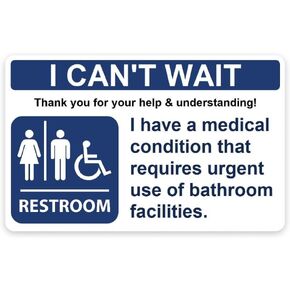 I Can't Wait Bathroom Card IBS IBD Crohn's Colitis Irritable Bowels Restroom Bathroom Emergency Medical Card Restroom Access Card Toilet Access Card OAB
