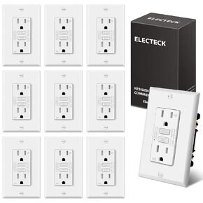 ELECTECK 10 Pack GFCI Outlets 15 Amp, Outdoor Weather Resistant (WR), Ultra Slim GFI Receptacles with LED Indicator, Ground Fault Circuit Interrupter, Wallplate Included, ETL Listed, White