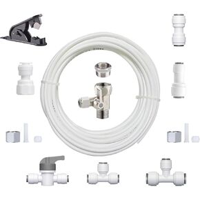 Refrigerator Water Line Kit Connection and 1/4 Compression Ice Maker Installation Kit,O.D. 25 FT Water Tubing with Feed Water Adapter and Quick Fittings for RO Filter System