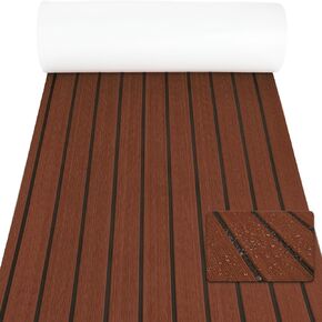 96"x36" EVA Foam Boat Flooring Dark Brown Boat Carpet Self-Adhesive Faux Teak Marine Deck Flooring Sheet | Non-Slip Mat for Boats