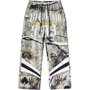 GORGLITTER Men's Camo Letter Print Drawstring Waist Streetwear Tropical Pants with Pockets