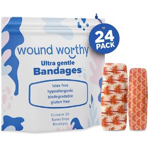 Ultra Gentle Bandages – Hypoallergenic Bandage – Silicone & Breathable Bandages Ideal for Sensitive Skin – Non-Stick Hurt-Free Pads – Latex Free Bandaid - Various Sizes & Colors (24 pcs.)