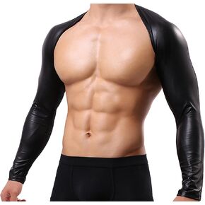 Men Shiny Crop Tank Top Metallic Sleeveless Muscle Top Chest Harness Bolero Shrugs Clubwear