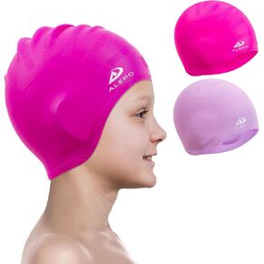 Alepo 2 Pack Kids Swim Caps for Boys Girls, Durable Silicone Swimming Cap