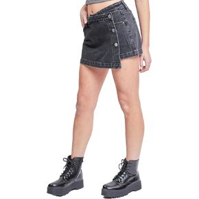 YMI Women's Denim Wrap Skort, Black, 03