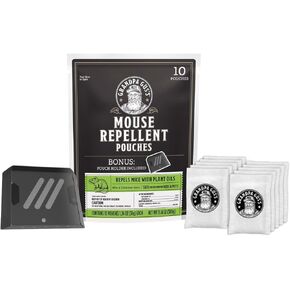 Grandpa Gus's Extra-Strength Mouse Repellent with Bonus Pouch Holder, Cinnamon/Peppermint Oils Repel Mice from Nesting & Freshen Air in Car/RV/Boat/Garage/Shed/Cabin, 1.75 Oz (10 Pouches)