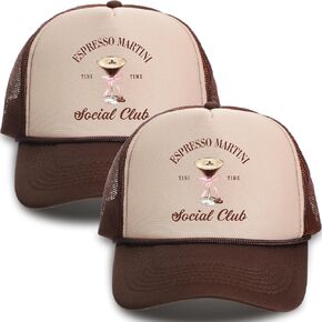 Hercicy 2 Pcs Espresso Social Club Trucker Hat Tini Time Baseball Hat Adjustable Mesh Bikinis and Club Party Hat for Bachelor Bachelorette Birthday Party Espresso Lovers Brown
