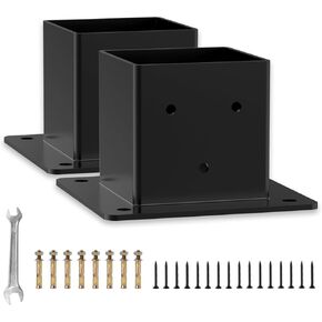 4x4 (Actual 3.6x3.6) Post Base Stainless Steel Anchor Base Heavey Duty Post Bracket Square, Screws Deck Railing, Pergola, Porch, Wood Fence Post, Sheds, Ground Holders Support (2pk Black)