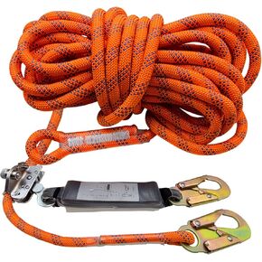 Fall Protection Rope, 25ft Harness Safety Lanyard, Vertical Roofing Rope with Grab Snap Hooks Shock Absorber Safety Equipment Orange