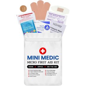 Mini Medic - Micro First Aid Kits for Travel, On-The-Go with Burn Cream, Variety Bandages & Antibiotic Cream (1 Kit)