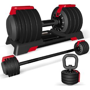 Adjustable Dumbbell, 52.5LBS Dumbbell Adjustable Weight, 1-Sec Fast Adjust Dumbbells, 12 Free Weights with Anti-Slip Metal Handle, Home Gym Workout Equipment for Men and Women (Single)