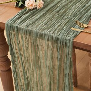 Sage Green Table Runner 10Ft Boho Gauze Rustic Sheer Cheesecloth Table Runner for Baby Shower Wedding Party Fall Decor