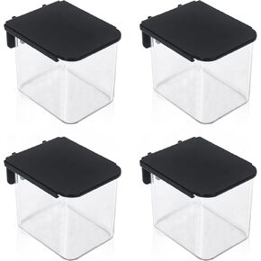 Klmnop 4 Pcs Pegboard Accessories with Lid, 3.9 x 3.2 x 3.2 Inch Pegboard Bins with Hooks, Clear Plastic Pegboard Containers for Garage Office Storage Kitchen(Black)