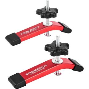 T track Hold Down Clamps - Double Cut Profile Universal T-Track Clamps, 6-3/8"L x 1-1/4"W - Woodworking and Clamps - Fine Sandblast Anodized - Red Color-2PK