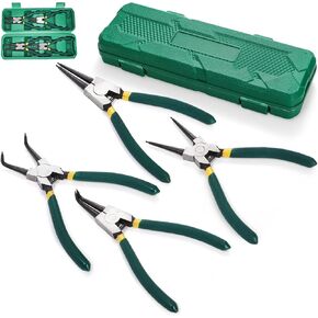 4 Pieces Snap Ring Pliers Set, 7 Inch Heavy Duty Internal External Circlip Pliers Kit with Storage Case, Straight Bent Jaw Lock Pliers for Ring Remover Retaining