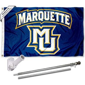 College Flags & Banners Co. Marquette Golden Eagles Flag with Pole and Bracket Holder University Set