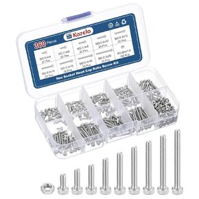 360pcs M2 Socket Head Cap Screws Bolts Nuts Assortment Kit - [M2x4/6/8/10/12/14/16/18/20mm] 304 Stainless Steel Allen Socket Drive for 3D Printer
