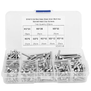 Hex Socket Head Screw, 200Pcs M3 Head Screw 304 Stainless Steel Hex Socket Bolts Boxed Hardware Accessories, Screw and Bolt Kits