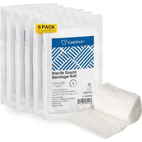Gauze Rolls Bandage [Pack of 6] 4.5 in x 4.1 yds, Sterile, Rolled Cotton Dressing, First Aid Wrap, Medical Grade Supplies