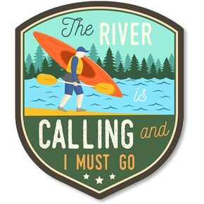 The River Is Calling and I Must Go Sticker (Kayaking Vinyl Decal, Hiking, Exploring in Mountains Vinyl for Cars, RVs, Laptops (3 inch)