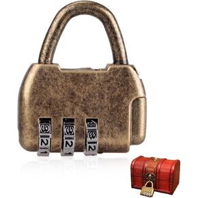 Antique Lock Mini Old Bronze Combo Padlock Tiny Combination Lock for Handbags Anti Theft Brass Luggage Locks Purse Zipper Code Lock Cute Number Lock for Travel Locker