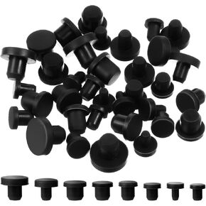cobee 80 Pcs Silicone Rubber Hole Plug, 8 Sizes Plastic Hole Plugs Silicone Plug Cap Set, Black High Temp T-Type Hole Plug for Powder Coating Waterproof Sealing Plugs Pipe Holes Test Tube Plugs