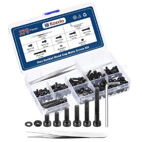 270pcs M4 Socket Head Cap Screws Bolts Nuts Assortment Kit - [M4x6/8/12/16/20/30mm] Alloy Steel Fully Threaded Black Oxide 12.9 Internal Hex Screw for 3D Printer Use, with Wrench