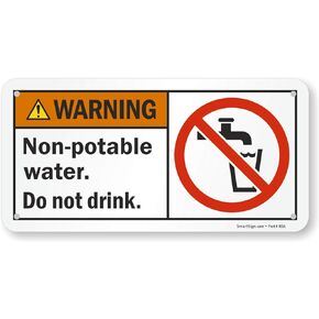 SmartSign - S-9885-AL-05x10 "Warning - Non-Potable Water, Do Not Drink" Sign | 5" x 10" Aluminum Black/Orange/Red/Yellow on White