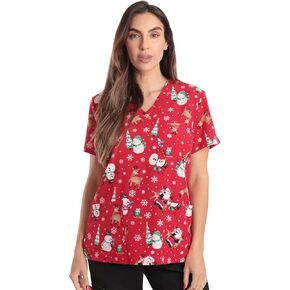 Just Love Women's V-Neck Printed Scrub Top 7068-G-1-XL