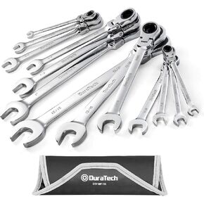 DURATECH Flex-Head Ratcheting Combination Wrench Set, SAE, 13-piece, 5/16'' to 1'', CR-V Steel, with Rolling Pouch
