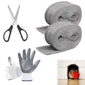 2 Pack Steel Wool for Mice Control, 3.2" x12 ft Wool, Gap Filler for Home & Garage, DIY Bundle