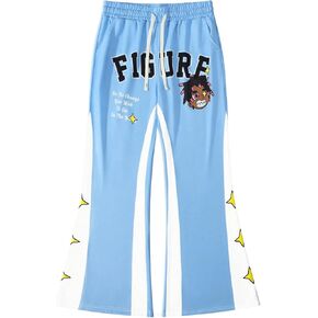 SHENHE Men's Graphic Cartoon Print Flared Sweatpants Color Block Y2k Stacked Pants