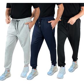 3 Pack Active Athletic Workout Jogger Sweatpants for Men with Letter Print Zipper Pocket and Drawstring Size XS-3XL