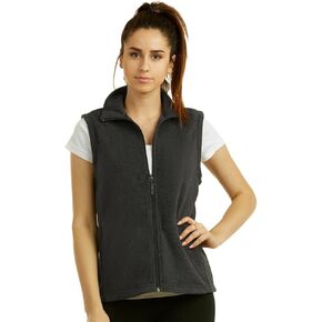 Women's Polar Fleece Full Zip Up Winter Vest Plus Size (XL Black)
