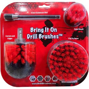 Bring It On Cleaner Drill Brush Attachment Set 3 Brushes - Bring It On Power Scrubber Brush Cleaning Kit, 6 Inch Extension, Use On Grout, Cars, Bathroom Surfaces, & Tile