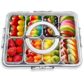 Snacklebox - Road Trip Essentials & Picnic Essentials, Snackle Box Charcuterie Container, Divided Serving Tray with Lid and Handle, Snack Box for Tailgating, Traveling & More - Food Grade Plastic