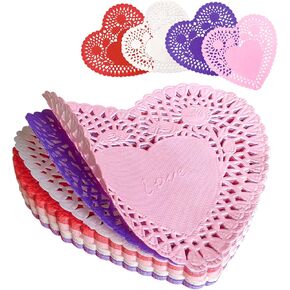 Valentines Day Heart Doilies 200 Pack 4 Inch Heart-Shaped Cutouts Lace Paper Doilies for DIY Crafts, Valentine's Day Mother's Day Wedding Supplies, Red Pink White Purple