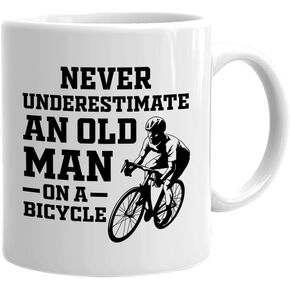 Bubble Hugs Biker Dad Coffee Mug - Never Underestimate an Old Man on a Bicycle - Bicycle Biker Cycling Grandpa Father's Day 11oz White