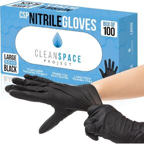 CLEAN SPACE PROJECT Black Nitrile Gloves Disposable, Heavy Duty 5.5 Mil Non-Latex Powder Free For Cooking, Cleaning, Mechanic