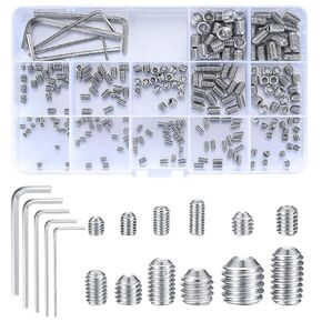 Premium Stainless Steel Cone Point Grub Screws Set - 240 Pcs Assorted Metric Threads Socket Screws with Allen Key