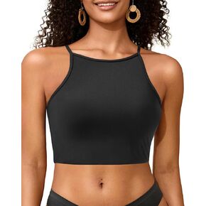 Aqua Eve Women Sport Bra Bikini Tops Racerback Swimsuit Top High Neck Bathing Suit Tops Crop Swim Tops Only No Bottom