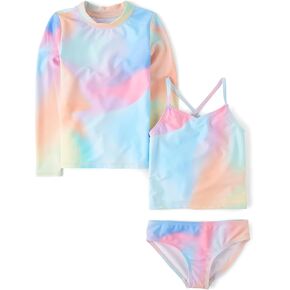 The Children's Place Girls' Long Sleeve Rashguard and Tankini Swimsuit, 3 Piece Set