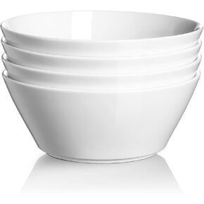 DOWAN 32 OZ Large Soup Bowls Set of 4 - White Ceramic Bowls for Ramen, Cereal, Pasta, Salad, Fruit - Dishwasher & Microwave Safe