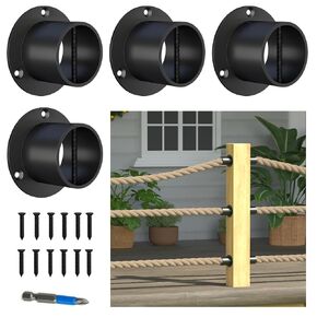 4Pack 2inch Black Rope End Snap with Cross Screw Securing Rope Rail Support Rope Cap Rope Cover Stainless Steel Decorative for Hemp Rope Fencing Stair Deck Railing Kit