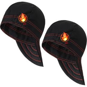Yunsailing 2 Pcs Welding Cap Flame Resistant Welders Caps Reversible Cotton Soft Short Crown Welders Hats with Elastic for Men Women Electrician(Black, Red)