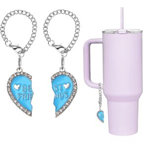 Best Friend Friendship Charms for 2, BFF Matching Heart Charms for Women Girls Stanley Cup Tumbler Water Bottle